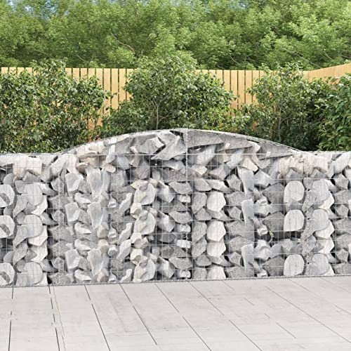 Gecheer 8 STK. Gabione mit Hochbogen Steingabione Gitterkorb Steinkorb Wand Steingabione Gabionenwand Drahtkorb Gabione Gabionenkörbe Mauer Gabionenzaun 400x50x100/120cm Verzinktes Eisen