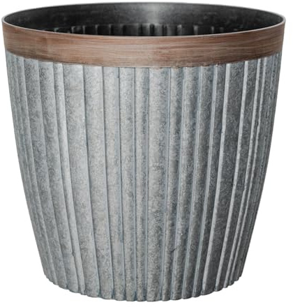 Muddy Hands 52 Litre Large Garden Planter Pot with Drainage Hole - Galvanised Ribbed Design Plastic Plant Pot with Copper Rim - Outdoor Flower Pot for Trees, Shrubs & Patio Plants