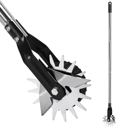 Wheel Rotary Edger Manual Lawn Tool for Sidewalk Edger Rotary Wheel Rotary Wheel Manual Edger Lawn Tool Strong 4 Sections Stainless Steel Handle