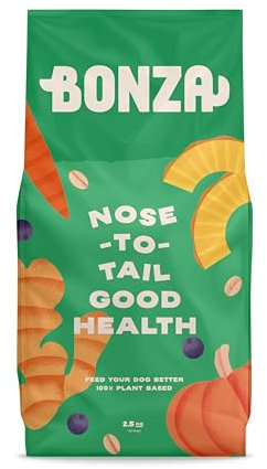 Bonza Veganes Hundefutter Trocken mit DHAgold, Kokosöl, Prä-& Probiotika und Omega-3 - Allergikerfreundlich Umweltfreundlich Hypoallergenes Hundefutter für Optimale Hundegesundheit - 2.5 kg