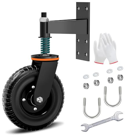 Ruedas de Puerta de Valla Pesada, Giratorias 360° Para Granja, Cargadas Con Resorte de Tubo de Madera y Metal (6in/15cm Negro)