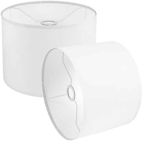 Lamp Shades Set of 2, Small Lamp Cover, White Drum Lampshades 8.7 Top x 8.7 Bottom x 7.9 High, Replacement Lamp Shades Natural Linen for Floor Lamps Table Lamps Chandelier Lamp, Assembly Required