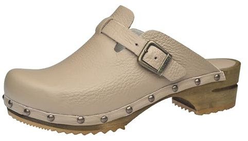 Sanita Kristel offener Clog | Original handgemacht | Leder-Holzclogs für Damen | Nachhaltige Sohle | Lattebraun | 37 EU