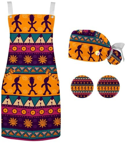 lcndlsoe Grecia Santorini Caldera Chef Cappello e Grembiule da Cucina Grembiule Adulto Regolabile Grembiule con 2 Bottoni Distintivi per Cucinare, Multicolore 5., 26.2x26.6in/66.5x67.5cm