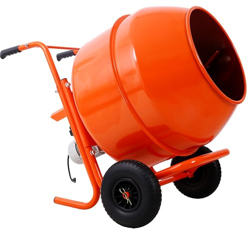 Cement Mixer 8 Cu.Ft. 224L Portable Electric Poly Drum Concrete Mixer, Heavy Duty Power Cement Mixing Machine for Mortar, Stucco and Fodder - 115V-60HZ, Orange