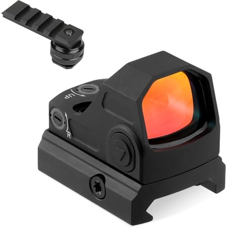 ToopMount 1x21mm Sucher Punktvisier, 3 MOA Kamera Punktvisier, Shake Awake Sucher Visier mit 10 Stufiger Punktfarbe, Stoßfester, Wasserdichter mit Kamera Blitzschuhhalterung