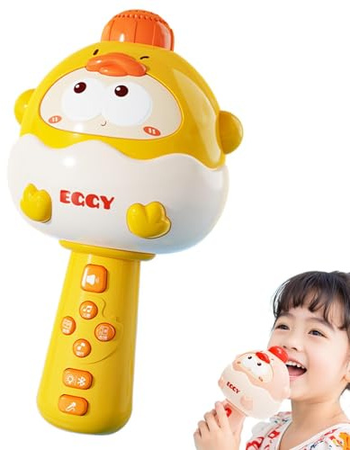 Máquina de Karaoke para niños, Altavoz de micrófono inalámbrico, de Canto portátil de Mano, batería Recargable, Volumen Ajustable (Rosa) para el hogar, 10,7 x 19,2 x 10 cm, Rosa y Amarillo