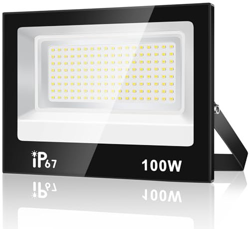 URTBST 100W Projecteur Led Extérieur,10000LM Spot LED Extérieur,7000K Blanc Froid Projecteur Exterieur LED,IP67 Imperméable Superlumineux Luminaire Exterieur pour Jardin,Cour,Garage,Patio