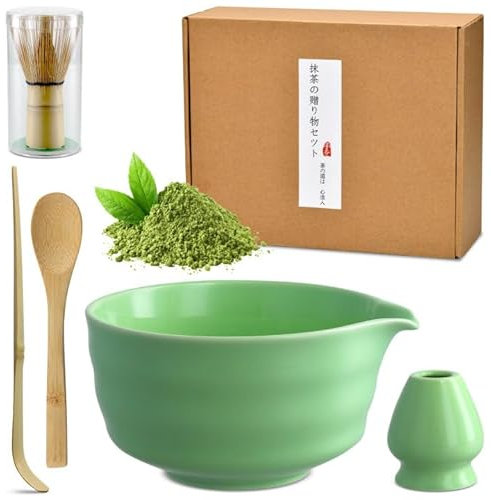 BLUESEABUY 5 Piezas Juego de té Matcha Matcha Kit con Batidor Matcha Cuenco de Cerámica Matcha Soporte Para Batidor Matcha 2 Cucharaditas Juego de Escoba Matcha para Preparar una Taza de Matcha