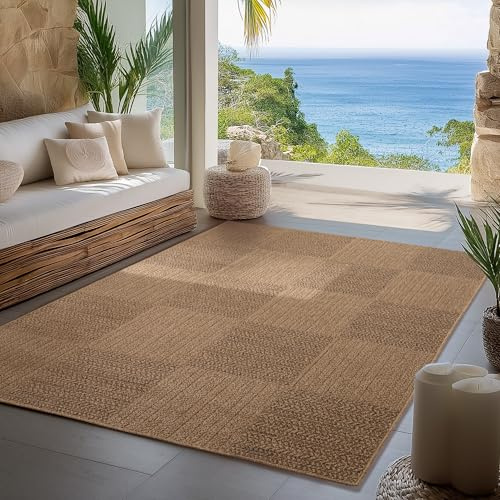 Carpettex Indoor Outdoor Teppich wetterfest, robust, pflegeleicht im natürlichen Jute-Look, ideal für Wohnzimmer, Küche, Terrasse, Garten und Balkon, 200x290 cm