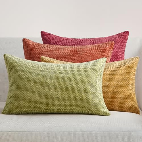Topfinel Kuddfodral 30x50 Gul Orange 4-delat set Chenille Kuddfodral Kuddfodral Soffkudde Dekorativ Kudde Prydnadskudde Dekorativt Kuddfodral Rottingvävd Design för Soffa Vardagsrum Sovrum