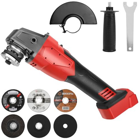 Cordless Angle Grinder Compatible with Milwaukee 18V Battery, 125mm 12000RPM Brushless Grinding Tool, 3 Speed Control, Battery Grinder for Cutting, Grinding and Polishing (No Battery)