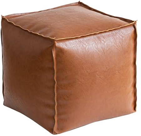 Thdsubb Puff Reposapies Cuadrado de PU Piel Funda de Puf Otomana Sin Relleno solución de Almacenamiento reposapiés de pie (Marrón)
