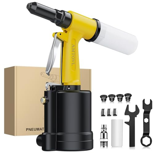 AMTOVL Remachadora Neumática con 4 Boquillas 2.4mm,3.2mm,4.0mm,4.8mm,3 Mordazas,1408KGF,Pistola de Remachadora Hidraulica Autocebante para Reparación de Automóviles