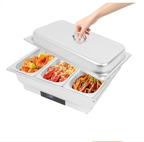 Chafing Dish Edelstahl 9L, Speisenwärmer mit Deckel, Touchscreen, Temperatur Einstellbar(95-194℉) 600w Warmhaltebehälter für Catering, Buffet und Party