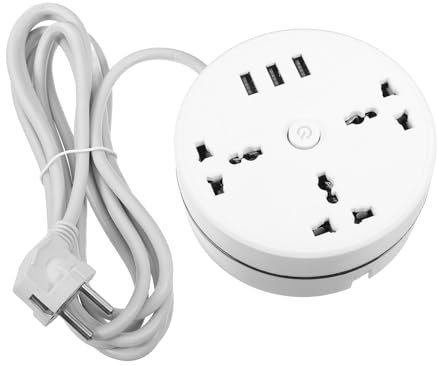 KOMBIUDA Mit 3 Steckplätzen Und 3 USB Anschlüssen Weiß 2,8m Kabel Eu Stecker Platzsparend Für Büro Und Reisen