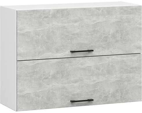 AKORD | Armoire de Cuisine Suspendue - Oliwia 80 cm G2 | Meuble avec 2 Portes et 2 Étagères | Armoire de Rangement | 80 x 30 x 58 cm | Blanc & Béton