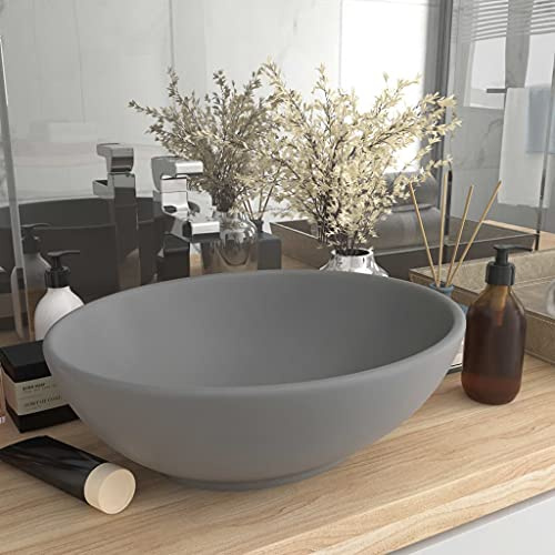 Vasque À Poser with Céramique, Design Luxueux, Vasque À Poser Salle de Bain, Lavabo Salle de Bain, Lave Main, Meuble Vasque Salle de Bain, Gris Clair Mat, 400 x 330 x 135 mm