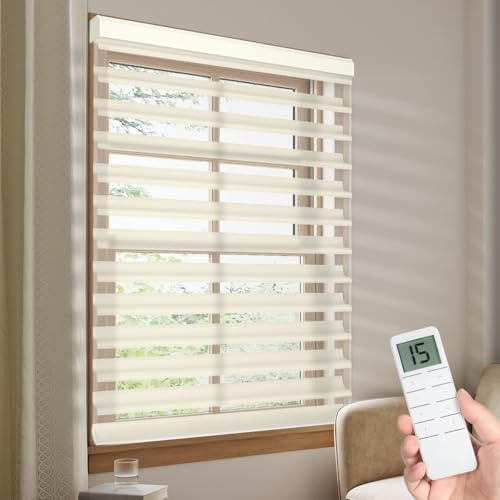 Tokblind Motorized Sheer Shade with Remote Control, Light Filtering Electric Roller Blind Works with Alexa via Hub, Rechargeable Smart Window Shade Custom Size (Light Filtering Beige)