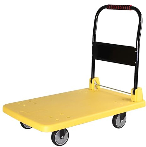 Carrello Pieghevole con Pianale, Camion con Piattaforma, con Ruote TPR, Capacità di Carico 200 Kg, Facile da Riporre, Adatto per Uso Domestico e Commerciale(Yellow,Medium)