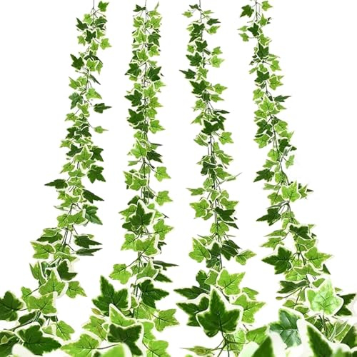 Jlnmmn 4 Pièce Guirlandes de Lierre Artificiel, Inodore Fausses Guirlande, Plante de Lierre Artificielle, Convient pour Les Mariages, Les Jardins, Les Cuisines, Les Salons Et Les Bureaux