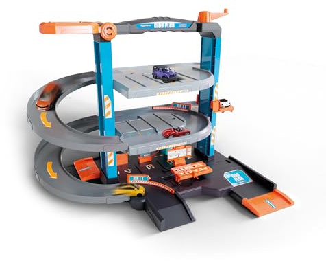 Majorette - Garage City Flex + 5 Véhicule - 3 Niveaux - Pompe à Essence, Atelier Mécanique, Ascenseur, Garage à Voiture, Héliport - A Partir de 3 Ans - Fabrication Française