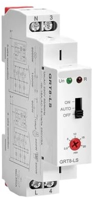 Interruptor temporizador for escalera GRT8-LS/LM, montaje en riel DIN, 230 VCA, 16 A, retardo de desconexión de 0,5 a 20 minutos, relé.(GRT8-LS AC230V)