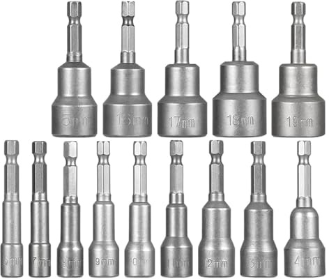 cskky Douille à choc magnétique 6 mm-19 mm, tournevis à écrou, jeu de clés hexagonales 1/4, adaptateur de foret for perceuses électriques, visseuses à percussion, kit de douilles .oth(6-19mm)