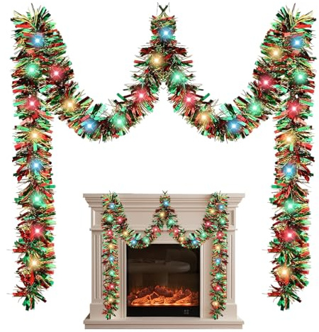 Nastro per ghirlanda natalizia, flessibile, riutilizzabile, decorazione per albero di Natale, scintillante | vivace ornamento stagionale per esposizione da parete ad arco per scale, finestre, soffitto