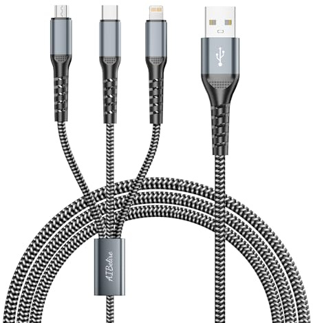 Câble Multi USB, 3 en 1 Câble Universel Rapide [1.2M] Multi USB Cable Chargeur Nylon Tressé Micro USB Type C Lightnin Cable pour iPhone, Samsung, Redmi, Huawei, Sony, LG, Nokia, Android, OnePlus