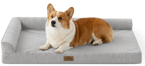 COZY KISS Kühlendes Hundebett Mittelgroße Hunde, Q-MAX>0.4 Orthopädisches Hundekorb mit Seiten, Hundesofa mit Abziehbarer Bezug & wasserdichte Innenlage, Weichhe Hundebetten, Grau, XL(107x76x18 cm)