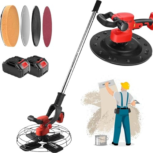Levigatrice da parete con asta di prolunga staccabile, regolazione a 6 velocità per lucidare e levigare il calcestruzzo, potente batteria da 30000 mAh