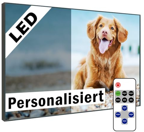 Generisch LED Wandbild personalisiert – Dein Motiv als leuchtende Fotoleinwand - Mit Fernbedienung für stufenloses dimmen (40x30 cm, Schwarz Matt)