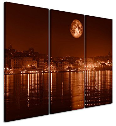 Eau Zone GmbH Kunstdruck auf Leinwand 3 teilig je 40x90cm Urbane Fotografie – Galata Turm in Istanbul bei Nacht