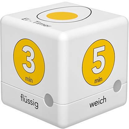 TFA Dostmann Cube Digitaler Eier-Timer, 38.2041.07, Eierwecker, Küchentimer Weiß/Gelb L 60 x B 60 x H 60 mm