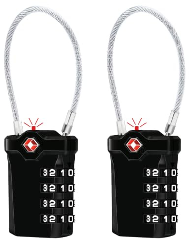 TSA, [Lot de 2] Diyife Cadenas à Code 4 Chiffres, Cadenas Valise à Combinaison avec 14cm Câble, Serrures à Bagages pour Valise, Sacoche, etc. (Noir)