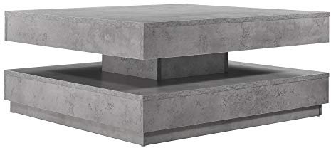 [en.casa] Mesa de Centro Florenz Mesa Baja Cuadrada con Tablero Giratorio y Estante Mueble Auxiliar Mesita para Salón 76 x 76 x 38 cm - Efecto hormigón