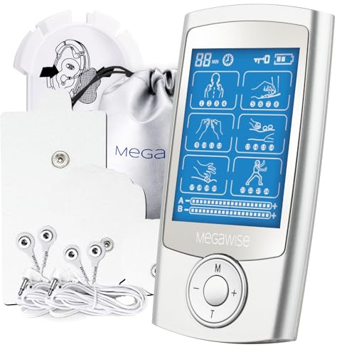 MegaWise EMS TENS Unit, 24 Modes with 14 Premium Pads, Dual Channel Muscle Stimulator for Back Pain Relief Therapy, Home Use, Ideal Gift for Mum and Dad