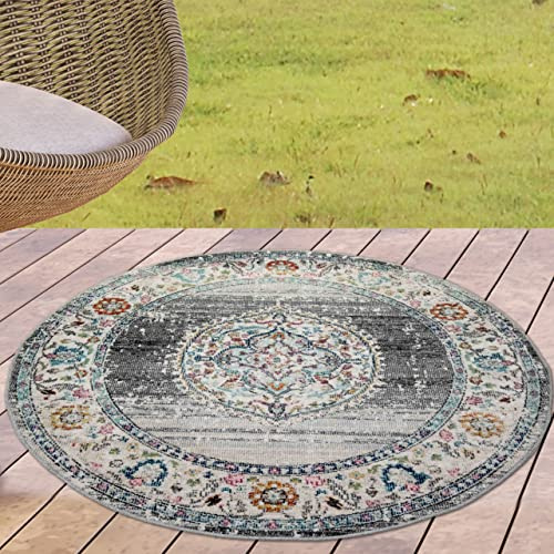 CARPETIA Teppich Outdoor Indoor Teppich Wohnzimmerteppich Ornamente in grau Größe 160 cm Rund