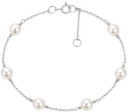 AeraVida Luminous White Cultured Freshwater Pearl .925 Sterling Silver Chain Link Bracelet