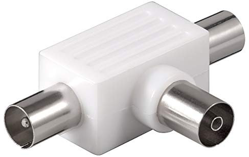 CableStop ® Adaptador coaxial en T para TV Cable de antena Divisor 1 coaxial hembra a 2 coaxiales macho BLANCO