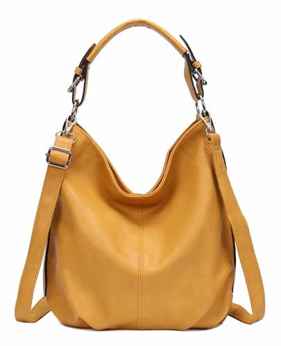 ITALYSHOP24 DAMEN TASCHE SHOPPER Hobo-Bag Henkeltasche Schultertasche Umhängetasche Handtasche CrossOver CrossBag Damentasche Reisetasche Beuteltasche Gelb.