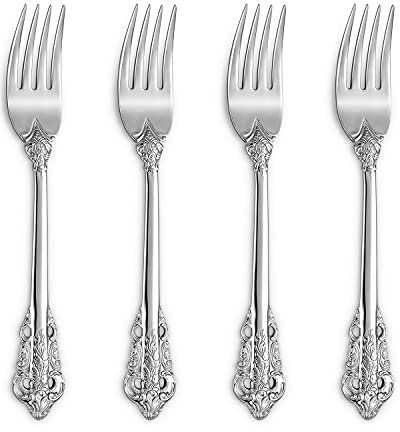 KEAWELL Luxury Salad Forks Dessert Forks Set, Set of 4, 18/10 Stainless Steel, 7 Inches, Dishwasher Safe, Mirror Polished, Silverware Fork Set (Silver)