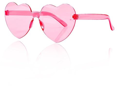 Jagowa Love Heart Sunglasses - Rimless Transparent One Piece in Candy Colors for Girls & Women. Perfect for Parties!