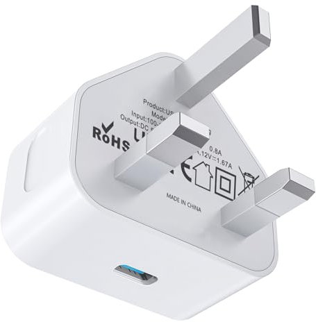 USB C Plug UK,Type C Charger Plugs Adaptor Fast Charge for iPhone 17 Pro Max Air 16 16e 16 Plus 16 Pro Max 15 Plus 15 Pro Max 14 13 12 11/Watch/iPad Pro A16 10th 11th,20W i Phone Plug with USBC Port