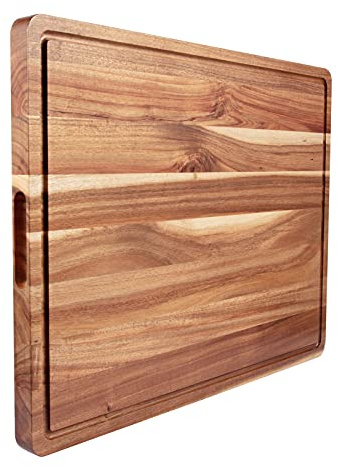 Large Acacia Wood Cutting Boards for Kitchen, 24 x 18 Inch Extra Large Wooden Cutting Board with Juice Groove, Reversible Butcher Block Cutting Board for Meat and Veggies