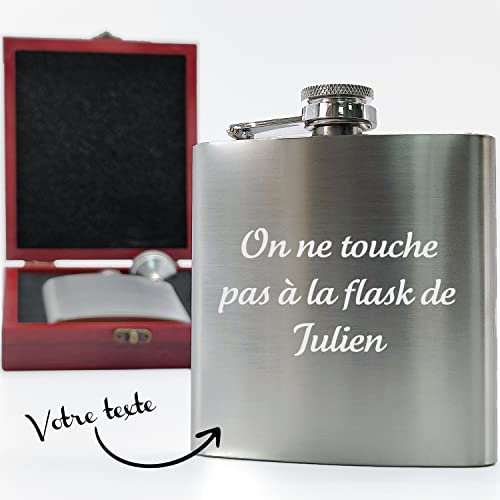 KDO MAGIC - Flasque alcool personnalisé - Flasque de poche personnalisable avec un prénom - 175ml - Couleur silver - Idée cadeau pour fête des pères, anniversaire, retraite et noël (Gris)