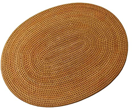 laxyy Tovagliette Intrecciate nel Rattan Tovagliette Ovali Rotonde Tovaglietta Antiscivolo Resistente al Tovaglietta Multiuso Naturale 30X40Cm