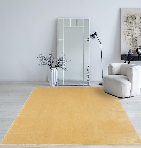 Mia´s Teppiche Taos – kuscheliger Kurzflor Teppich in Felloptik, super Soft & waschbar bis 30°C, mit Anti-Rutsch-Unterseite, Wohnzimmer & Schlafzimmer, Made in Türkiye, Gold, 60 x 110 cm