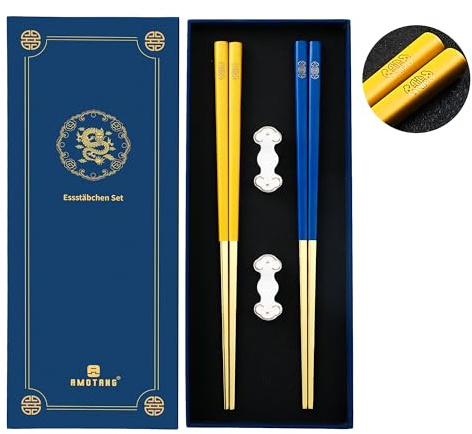 AMOTANG 2 Paar Essstäbchen Spülmaschinenfest mit 2 Keramik Stäbchen Halter, Wiederverwendbare Sushi Stäbchen Essen Chopsticks in passenden Geschenkbox， Gestaltung der Verbotenen Stadt in China